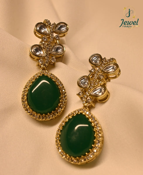 Emerald Grace Kundan Drop Earrings
