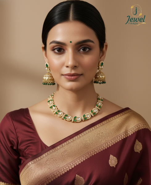 Emerald Grace Kundan Necklace Set