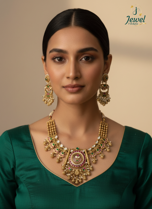 Rajkumari Peacock Kundan Necklace Set