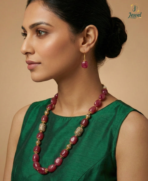 Gulnaar Ruby Beaded Necklace Set