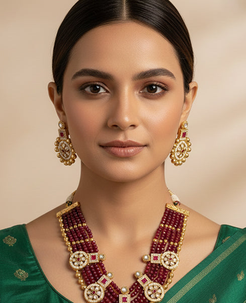 Heritage Ruby Kundan Beaded Necklace Set