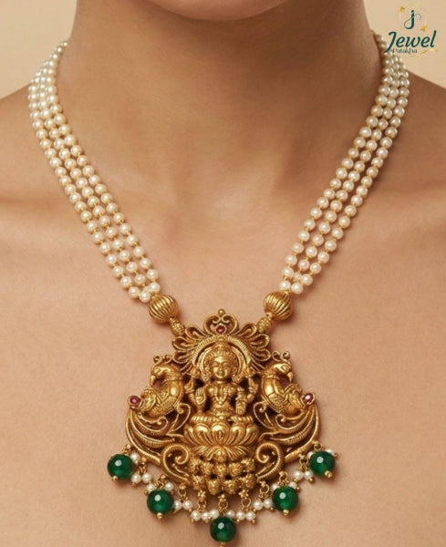 Lakshmi Vaibhav Temple Pearl Necklace Set