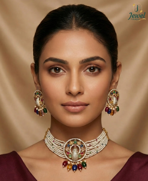 Navratna Mayura Pearl Choker Set