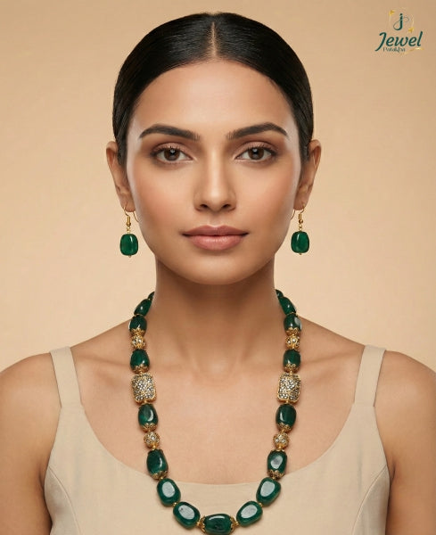 Neelima Emerald Beaded Necklace Set
