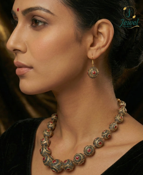 Rudra Ruby-Tone Beaded Necklace Set