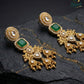 Antique Gold with Emerald Green & Clear Kundan Accents