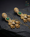 Antique Gold with Emerald Green & Clear Kundan Accents