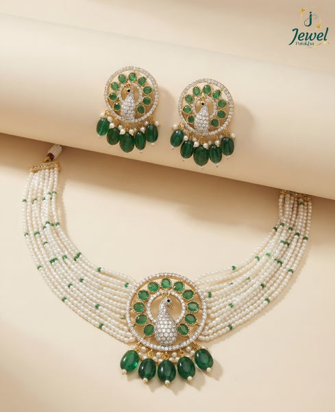 Emerald Mayura Pearl Choker Set