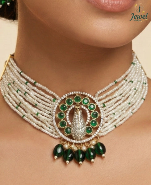Emerald Mayura Pearl Choker Set