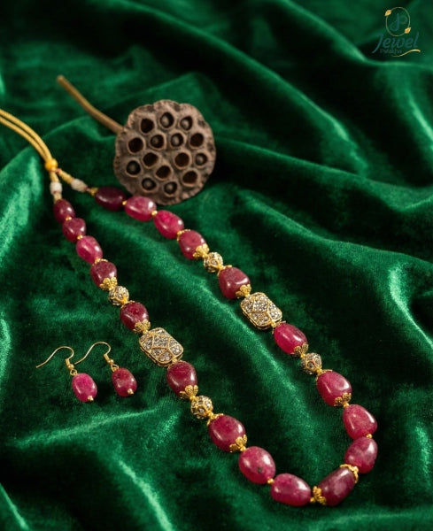 Gulnaar Ruby Beaded Necklace Set