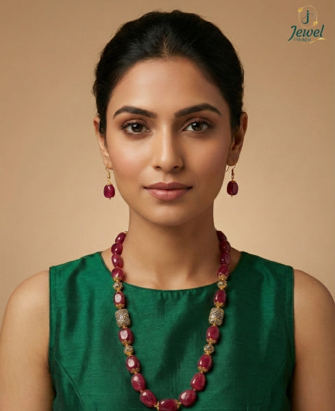 Gulnaar Ruby Beaded Necklace Set