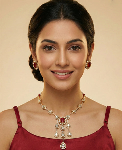 Heritage Polki Ruby Drop Necklace Set