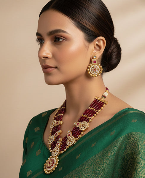 Heritage Ruby Kundan Beaded Necklace Set