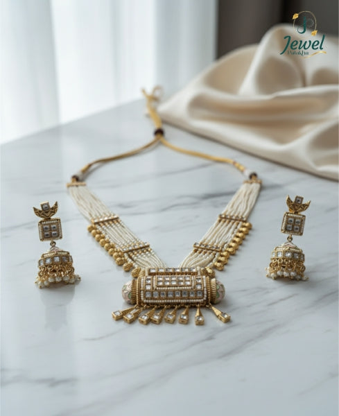 Ivory Grid Victorian Pearl Necklace Set
