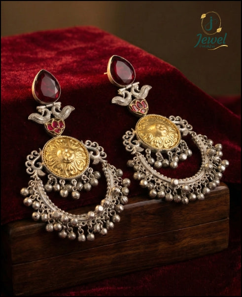 Kashmiri Noor Silver Chandbali Earrings