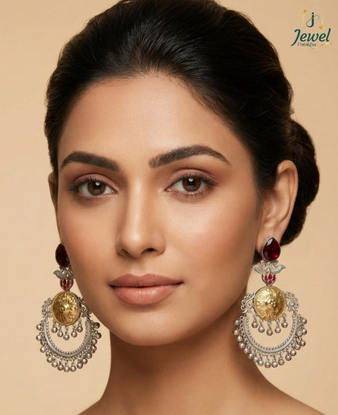Kashmiri Noor Silver Chandbali Earrings