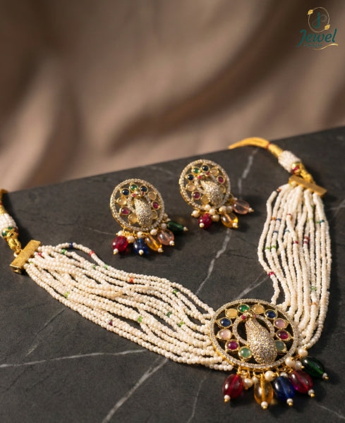 Navratna Mayura Pearl Choker Set