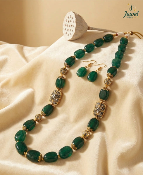 Neelima Emerald Beaded Necklace Set