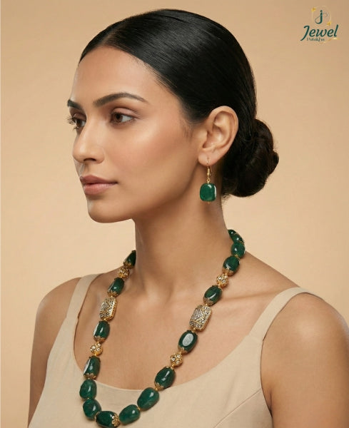 Neelima Emerald Beaded Necklace Set