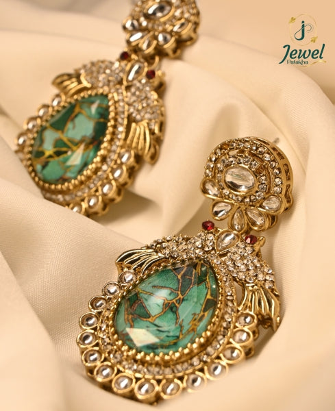 Rajwadi Firoza Kundan Drop Earrings